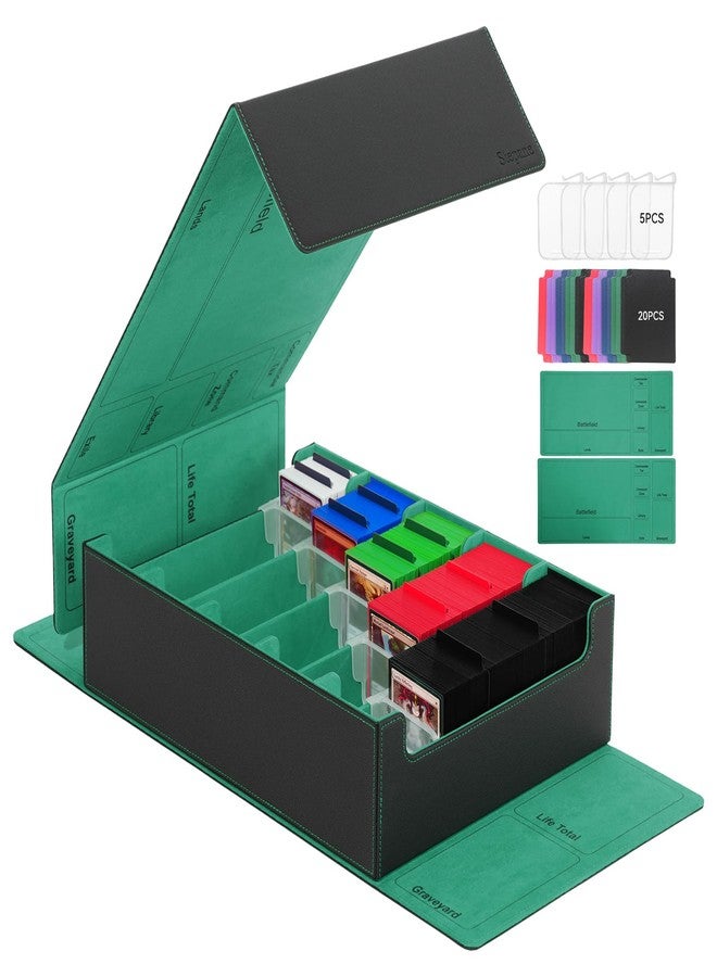 Stepane 5 Row Trading Card Storage Box, 3800+Bulk Card Organizer Box with 20 Dividers & 5 Supporters, Graded Card Deck Box for YuGiOh, MTG, TCG with Double Lid Black/Green - Image 1